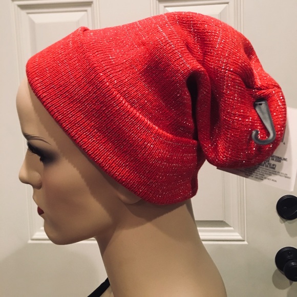 Unisex Basic Red Beanie - Silver Sparkles - Picture 3 of 4